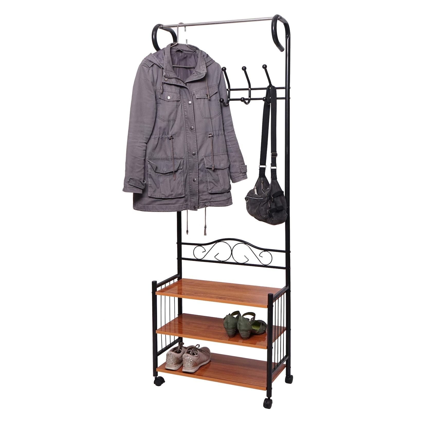 Metall-Garderobe Victoria, Standgarderobe Kleiderstange, 186x65x34cm