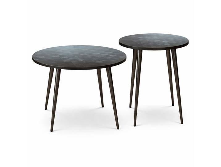 Liadomo Couchtisch Gap, Wohnzimmertisch, Beistelltisch (Beistelltisch 2er Set), zwei Tischgrößen, runde Holztischplatten, schwarze Metallfüße
