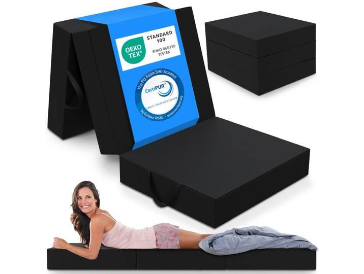 ELONEO Matelas Pliant 3 Parties Mousse Épaisse 15 cm Lavable Pour Adulte 75x195x15 cm noir