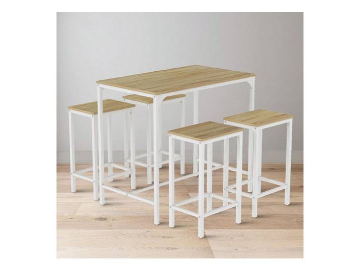 LuxusKollektion Bartisch Stehtisch mit 4 Barhockern Industrie-Design 100x60x90cm Natur (1-St)
