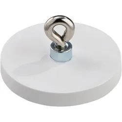 Gummierte Magnete mit Öse 43 mm | weiß, Neodym, Gummi, Stahl
