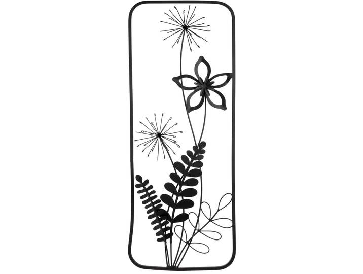 Wanddekoobjekt GILDE Wandrelief, Black Flowers , Blumenmotiv, Metall, schwarz , schwarz, B:26cm H:61cm T:4cm, Metall, Wanddekoobjekte, Wanddekoobjekt, Wandrelief Black Flowers Blumen Wanddeko Wohnzimmer