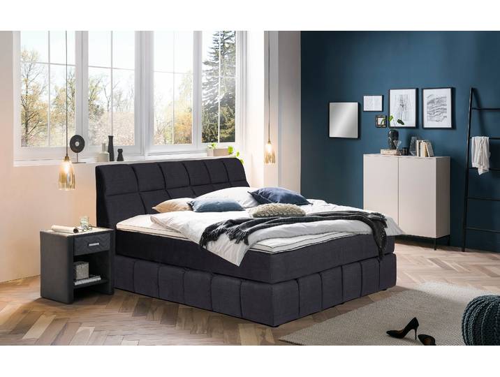 Boxspringbett, Dunkelblau, 180x200 cm, Polyester, 7-Zonen-Taschenfederkern, Landhaus