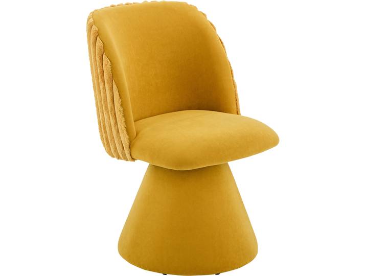 Esszimmerstuhl HELA BARI I Drehstuhl , gelb (gelb, gelb, gelb), B:54cm H:84cm T:61cm, Polyester, Stoff, Stühle, Esszimmerstuhl, 360 drehbar, Polsterfuss, Materialkombi, Aussen Felloptik Innen Velvet