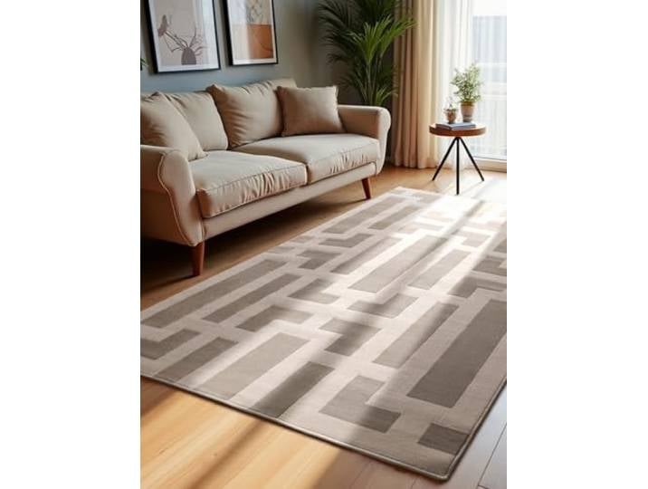 ELLE Decoration Tapis Design Onyx - Tapis de Salon Moderne à Poils Courts - Motif géométrique - Doux\, Glamour - Effet Brillant - pour Salon\, Chambre à Coucher\, Couloir - Gris crème\, 120 x 170 cm