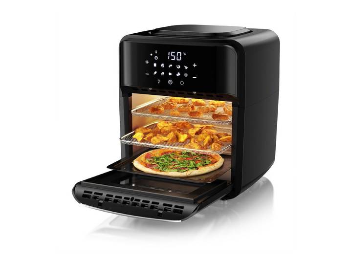 Arendo Heißluftfritteuse mit Zubehör, Airfryer 12L, 3in1 Edelstahl Heissluftfritteuse XXL, 1800 W, Mini Backofen, Grill, Dörrautomat, Fritteuse ohne Öl, Umluft Drehgrill