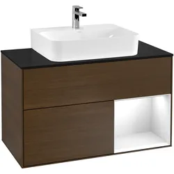 Villeroy & Boch Waschbeckenunterschrank Finion F12, Eckig Walnut Veneer, 1000x603x501mm, mit Beleuchtung und Push-to-open Funktion