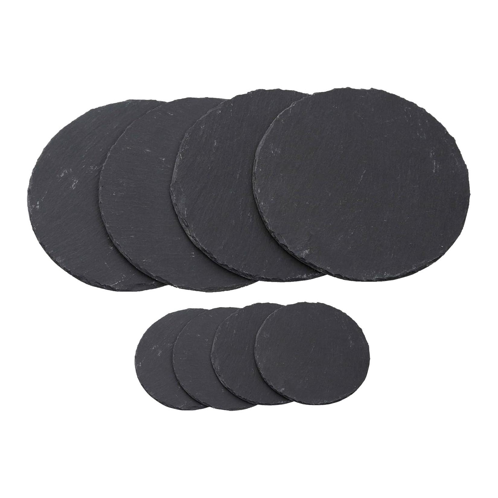 Platzset Schiefer 8 TLG I 4X 25 cm rund Platzdeckchen Schiefer Untersetzer Teller I 4X 10 cm rund Getränkeuntersetzer Glasuntersetzer Schiefer Schieferplatte