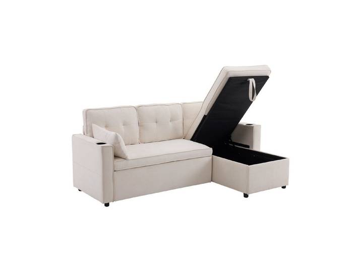 SOFTWEARY Ecksofa mit Bettfunktion, mit Stauraum, Zier- und Rückenkissen, Leinen