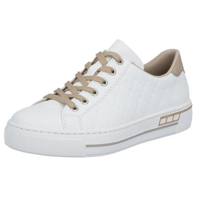 Plateausneaker RIEKER, Damen, Gr. 39, weiß, Lederimitat, Schuhe Plateausneaker, harmonischen Kontrastdetails, Freizeitschuh, Halbschuh, Schnürschuh