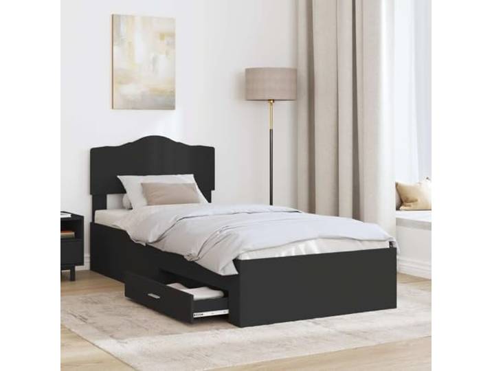 KTHLBRH Bettgestell, Schwarz, 70 x 190 cm, aus mehrschichtigem Holz Mit Kopfteil, Schubladen, Lattenrost, Lattenrost, einfach zu montieren