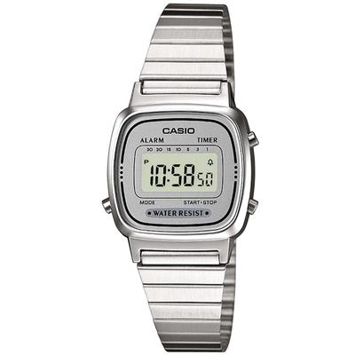 Chronograph CASIO VINTAGE, silber (silberfarben, grau, silberfarben), Armbanduhren, Damen, silberfarben, Chronograph, Quarzuhr, Armbanduhr, Damenuhr, Digitaluhr, Datum, Edelstahlarmband