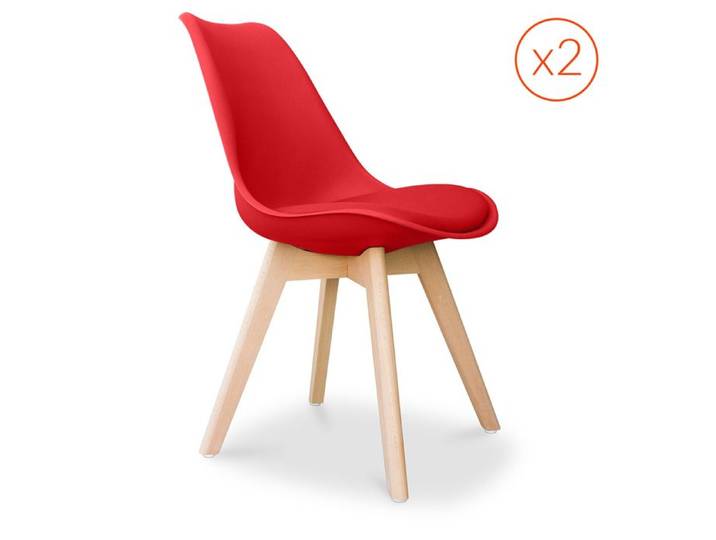 Ensemble de 2 chaises de design scandinave Brielle avec coussin - Matt Rouge