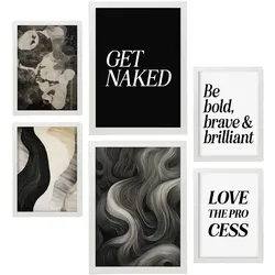 POSTER Set Mit 6 Monochromes Zitat In Vielseitiger Stil A3 & A4 Weißer Rahmen