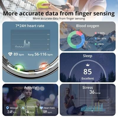 Uplifted Goods Smart Fitness Ring With Health And Sleep Tracking black 12