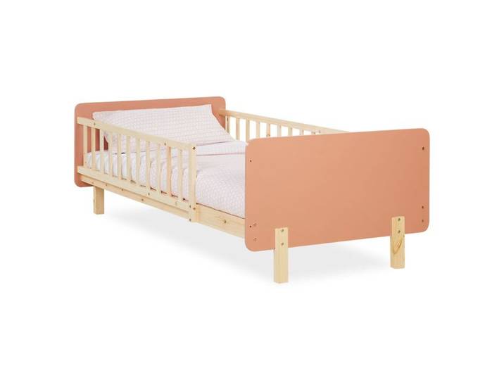 Lit Enfant 90x200 cm Rouge & Bois Tendance Colorée avec Sommier - Idéal Chambre d'Enfant Moderne & Rentrée
