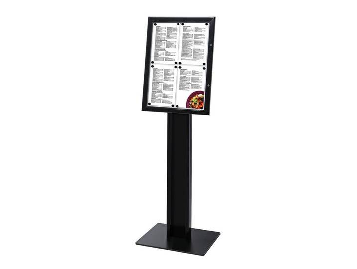 Showdown Displays Hängevitrine Speisekartenkasten Freistehend 4x DIN A4 Aluminium / Stahl - Schwarz (1-St)