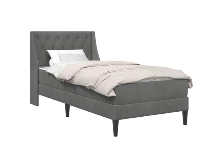 Bettgestell aus Velours, dunkelgrau mit Schaumstoffmatratze, 80 x 200 cm Schmutzabweisendes Velours, schwarze gedrehte Füße, inklusive Lamellen, Pflege durch feuchten Schwamm