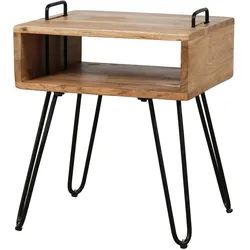 Nachttisch Hatzila Akazienholz massiv, modernes Design mit offenem Fach, natur, Metallgestell