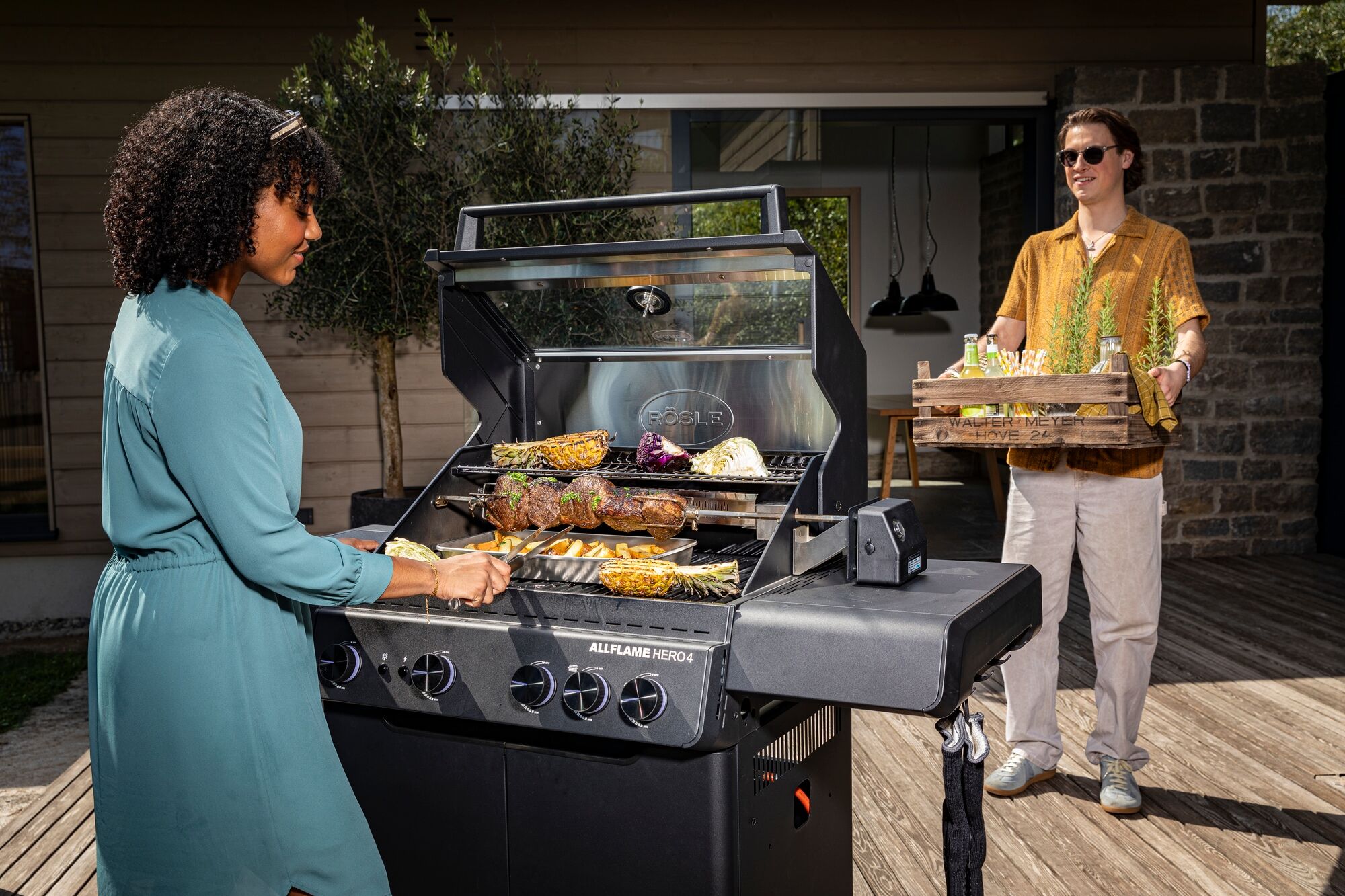 Grillspiess RÖSLE "ALLFLAME-Serie", silber, Edelstahl, Spiesse, Grillspiess, Drehspiess inkl. Elektromotor silber Einheitsgröße