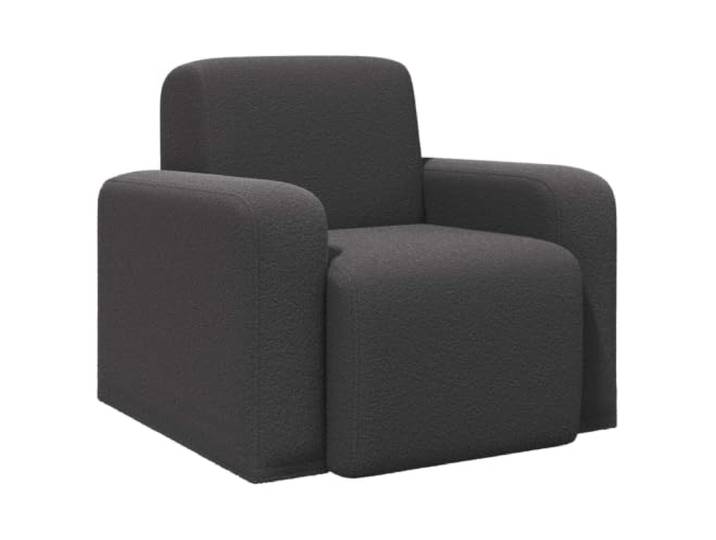 Bouclé Sessel Dunkelgrau mit Breiten Armlehnen und Holzrahmen Bouclé-Material, Holzwerkstoffe, Schaumpolsterung, Sperrholzrahmen, Innenbereich, Wohnzimmer, Schlafzimmer, Lounge