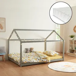Kinderbett Cerro mit Matratze 140x200cm Holzfarben [en.casa]