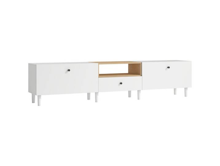 Homcom Tv-Schrank für Fernseher bis zu 90 Zoll Weiß, Mehrfarbig, 1 Schubladen, 35x45x200 cm, Wohnzimmer, TV Möbel, Lowboards, Lowboards stehend