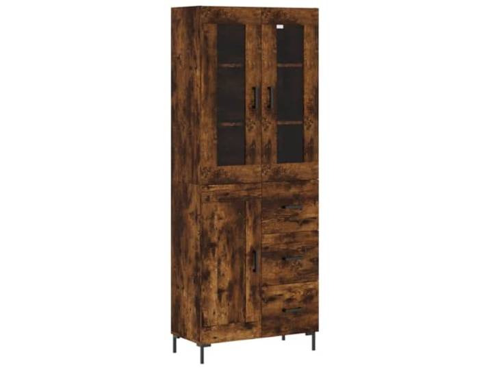 HGFDVCMR Highboard Schrank 69,5x34x180 cm Räuchereiche Holzwerkstoff Elegantes Standregal mit Glastür und Metallfüßen für Wohnzimmer und Esszimmer. Schafft viel strukturierte Staufläche.