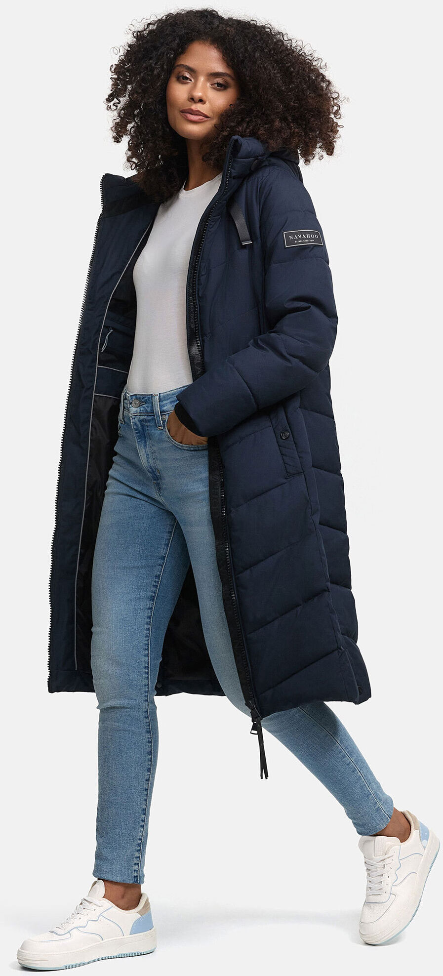 Winterjacke NAVAHOO "Navahoo Schmatzibaer lange Damen Winter Steppjacke N009", Damen, Gr. XS, blau (navy), Obermaterial: 100% Polyester PES., Jacken Winterjacke