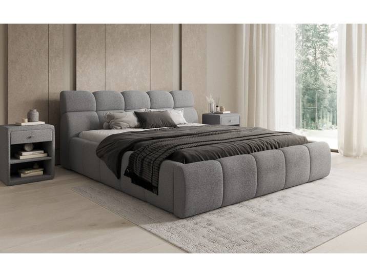 Designer Polsterbett Dallas Bouclé mit Stauraum - 140x200 - Braun - Luxusbetten24