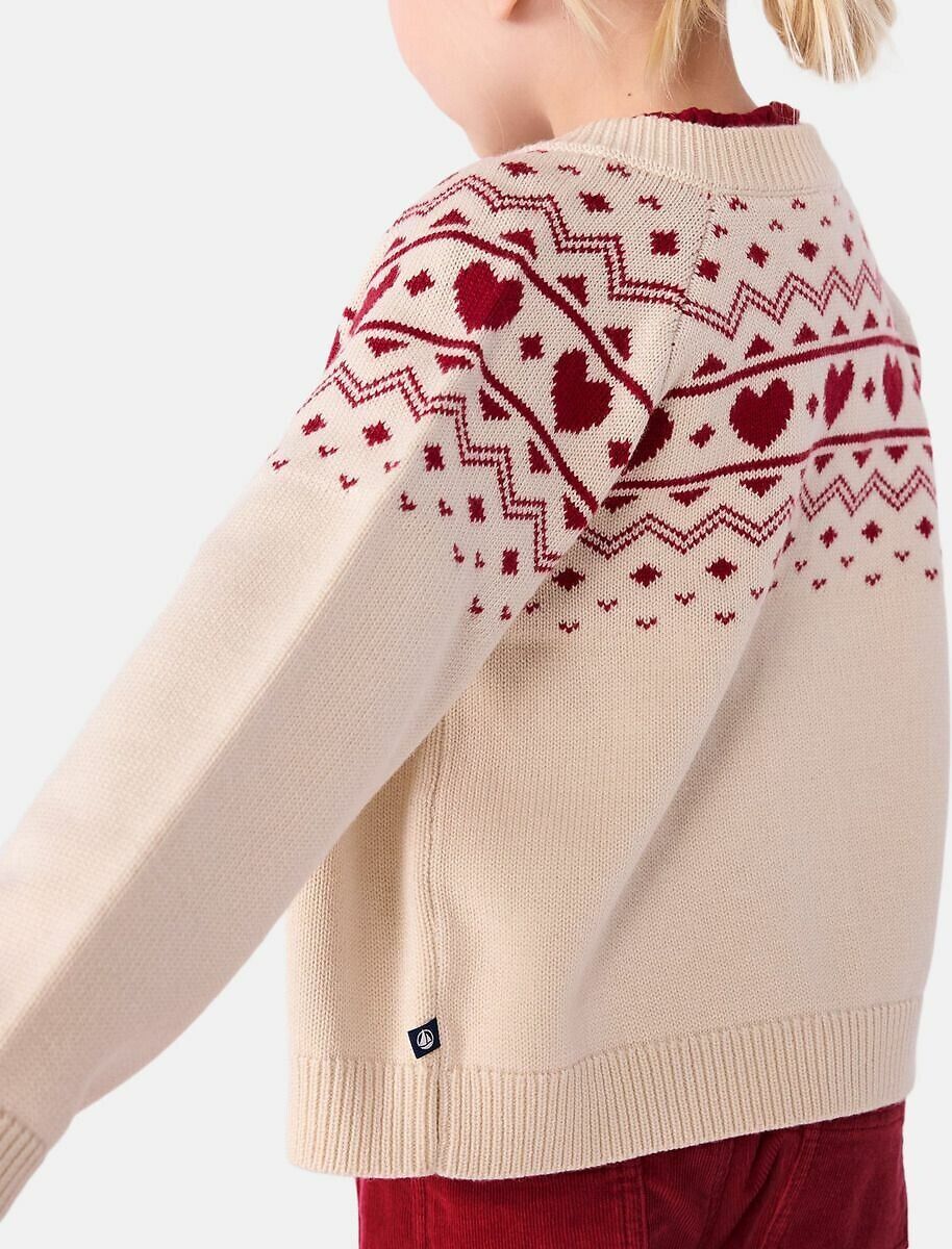 PETIT BATEAU Cardigan en laine et coton, motif jacquard