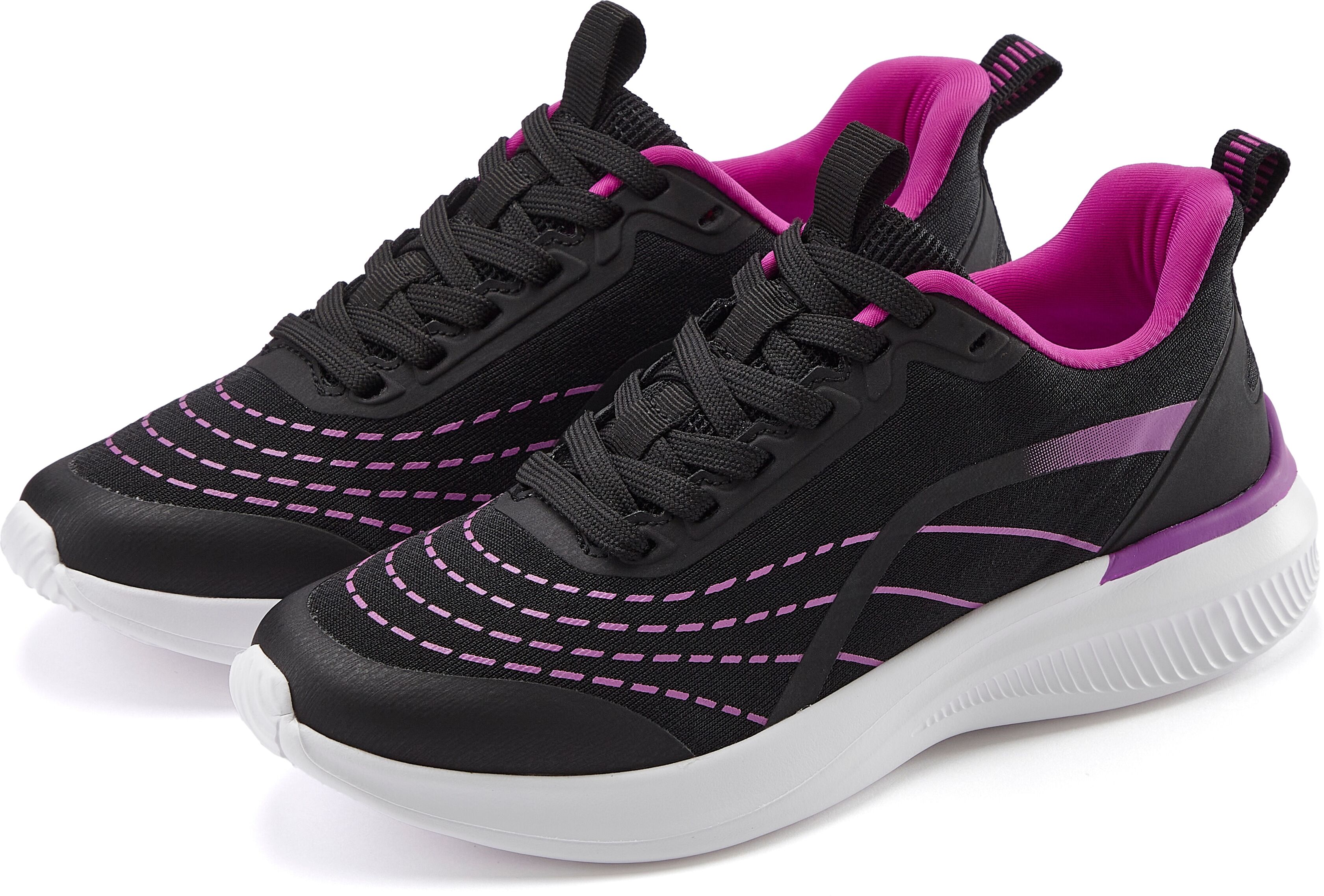 Sneaker LASCANA "Halbschuh, Schnürschuh, Freizeitschuh, Turnschuhe", Damen, Gr. 39, schwarz (schwarz, lila), Obermaterial: 100% Textilmaterial. Decksohle: 100% Textilmaterial. Futter: 100% Textilmaterial. Laufsohle: 100% Synthetik, kontrastfarbene Details