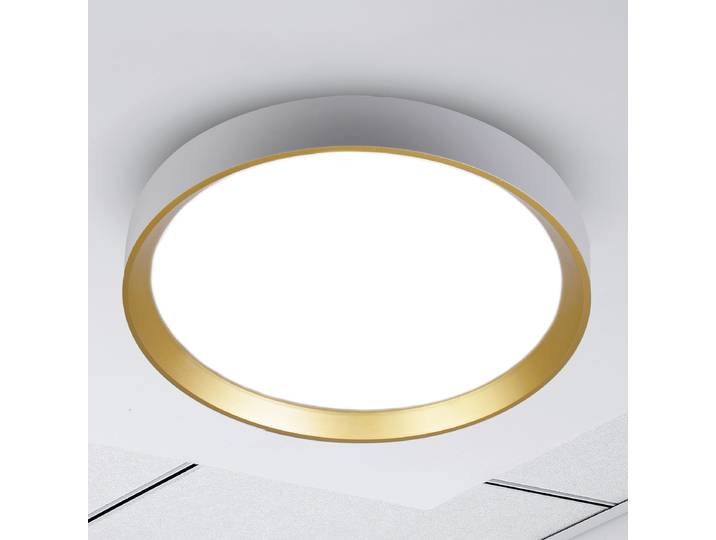 Plafonnier LED Ø 38cm Blanc/Doré fer, laqué acrylique LED Module LED