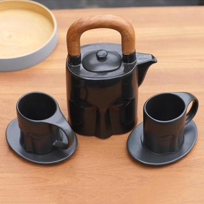Novica Handmade Peaceful Eyes Ceramic Tea Set (Set For 2)