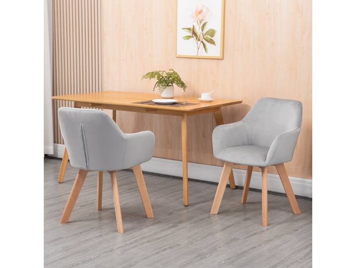 HOMCOM Chaises Salle Manger Tissu Bois Gris 2pcs