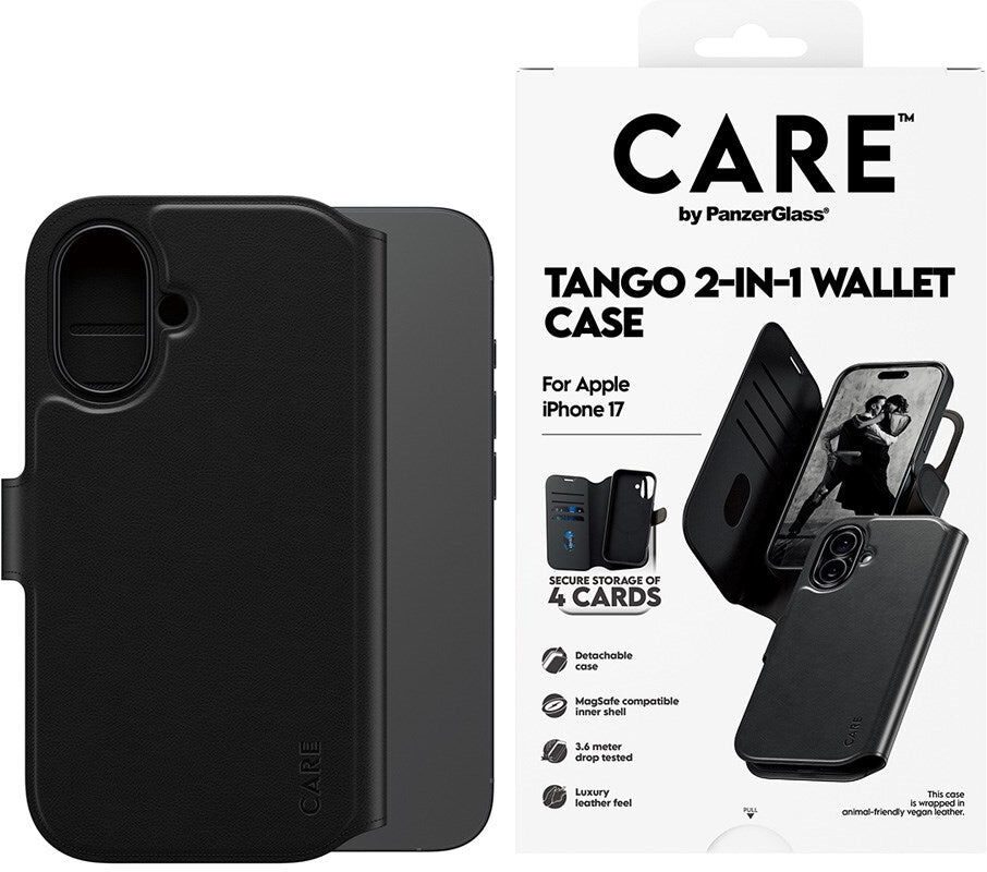 iPhone 17 CARE by PanzerGlass Feature Tango 2-in-1 Mobil Cover m. Kortholder - Sort