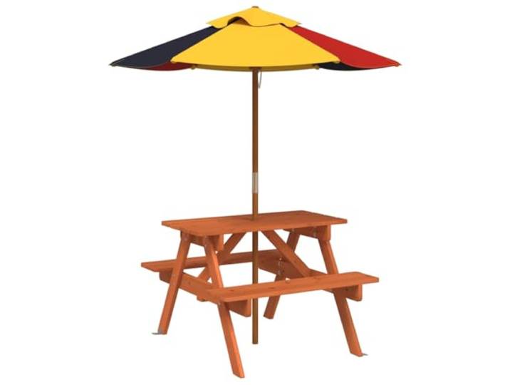 HFXHIJXQ Picknicktisch mit Sonnenschirm Massivholz Tanne Braun 2-in-1 Kompakte Sitzgruppe aus Tannenholz inklusive Schirm für Terrassen, Balkon und Gartenbereiche mit robuster A-Form.