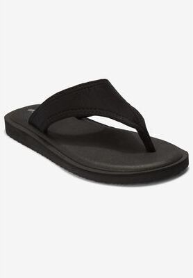 Wide Width Women's The Sylvia Stretch Fabric Soft Footbed Thong Slip On Sandal by Comfortview in Black (Size 9 W)