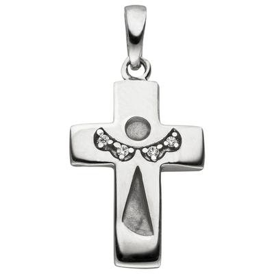 Kettenanhänger JOBO "Anhänger Kreuz mit Schutzengel", silber (silber 925, weiß), Schmuckanhänger, Damen, Silber 925 (Sterlingsilber), Kettenanhänger, 925 Silber mit Zirkonia
