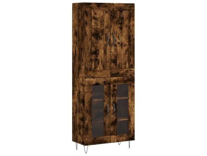 Roanoer Highboard 2-teilig Räuchereiche 69,5x34x180 cm Holzwerkstoff Vielseitiger Aufbewahrungsschrank mit Glastür und Eisenbeinen für Ordnung und Eleganz im Wohnzimmer oder Flur.
