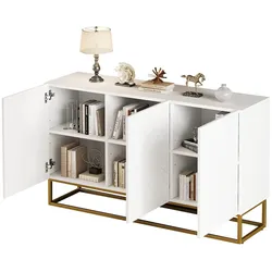 Buffetschrank Sideboard Hochglanz Weiß 130x36x76 cm, Schubladen und Türen, Modernes Stauraum Möbel für Esszimmer und Wohnzimmer
