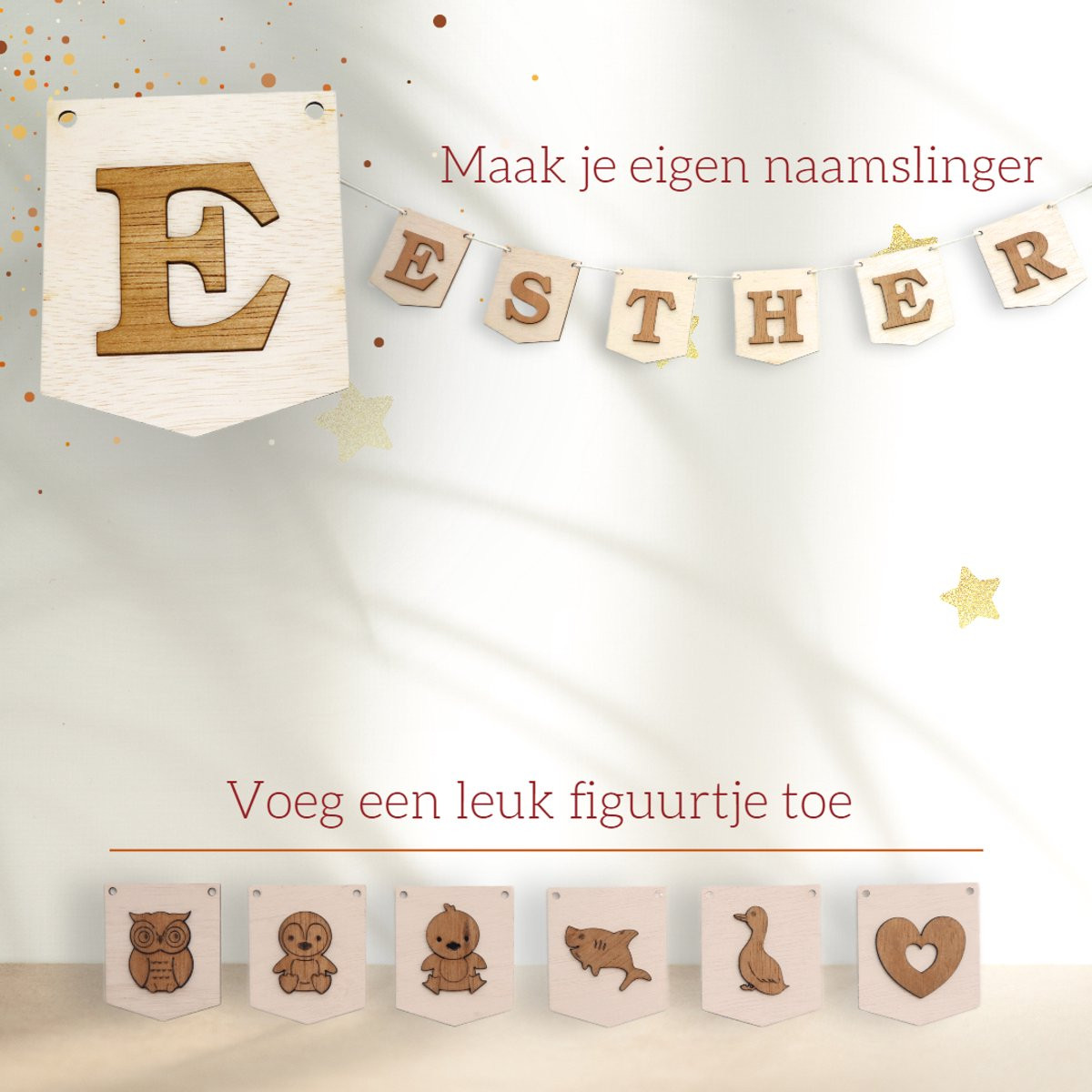 CoolCuts 3D Houten Letter E voor Gepersonaliseerde Slingers en Vlaggenlijnen