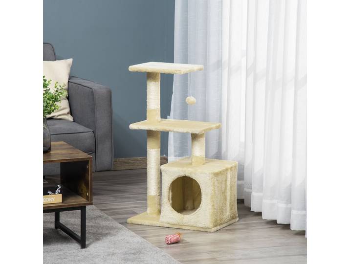 PawHut Arbre à Chat Sisal 2 Plateformes Niche 81,5cm Beige