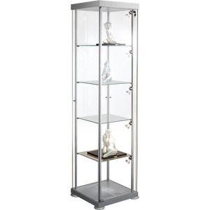 Kerkmann Glasvitrine Expoline 3760, stehend, 4 Fachböden, quadratisch 45 x 180 x 45cm alusilber