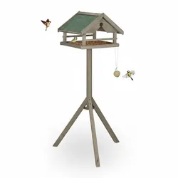Relaxdays Vogelfutterhaus mit Ständer Braun,Dunkelgrün