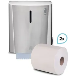SET: Papierrollenspender Reflection Short Cut, Autocut, Edelstahl + 2 Premium Handtuchrollen, Rentokil INITIAL