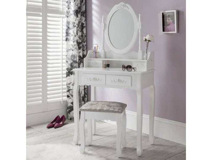 Set coiffeuse blanche Luxembourg - Laura James - 4 tiroirs - MDF et bois