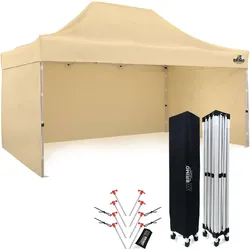 BRIMO Faltpavillons Garten zelt pavillon 3x4,5 m - mit 3 Wänden - Beige