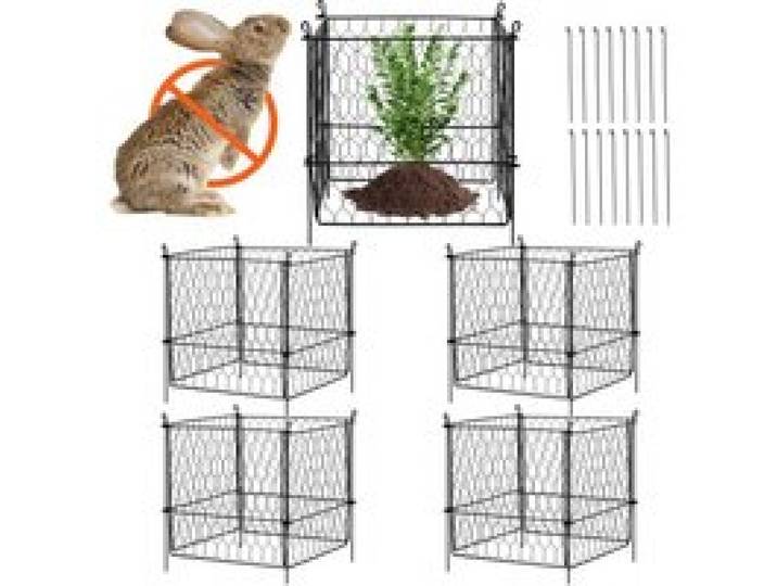 VEVOR 4er-Pack Pflanzenschutz vor Tieren, 34,3 x 34,3 cm Pflanzenschutz aus Hühnerdraht, Pflanzenkäfige für Pflanzen im Freien, Blumen und Gemüse, hält Hasen, Hühner und Eichhörnchen fern, 16-teiliges Metallgeflecht