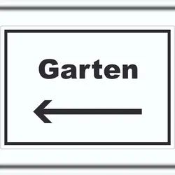 HB-Druck Garten Aufkleber mit Text und Richtungspfeil links Blumen Rasen waagerecht A7 (74x105mm)